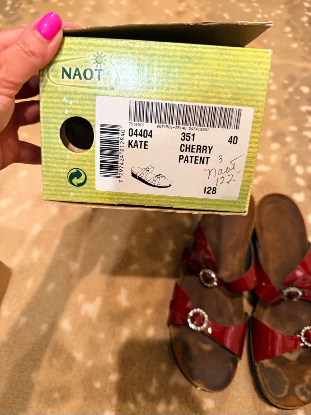 Naot Kate Cherry Red Patent Buckle Sandals